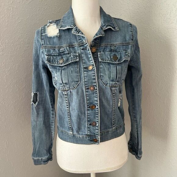 Kut From The Kloth Distressed Denim Crop Jacket Size XS - Picture 3 of 8